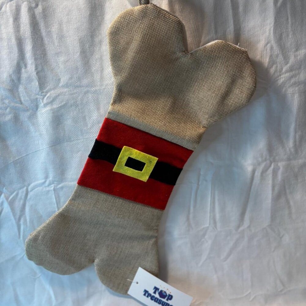 Burlap Christmas Dog Bone Shaped  Lined  Hanging Loop  16.5 inches long  NEW